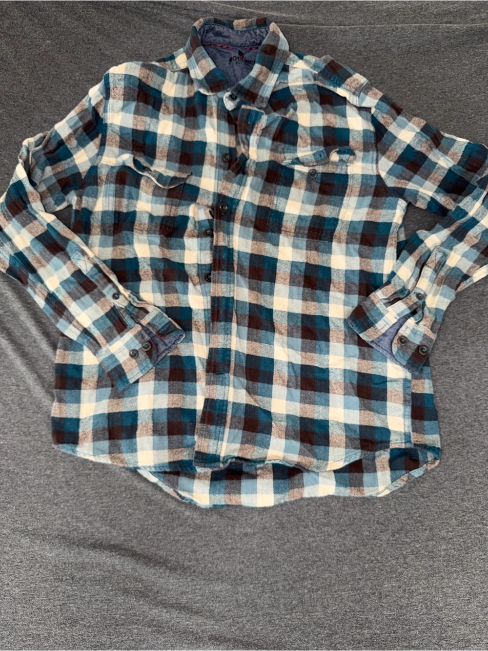 Men's Woolrich Blue & Brown Plaid Flannel Shirt - Casual Button-Up Size M